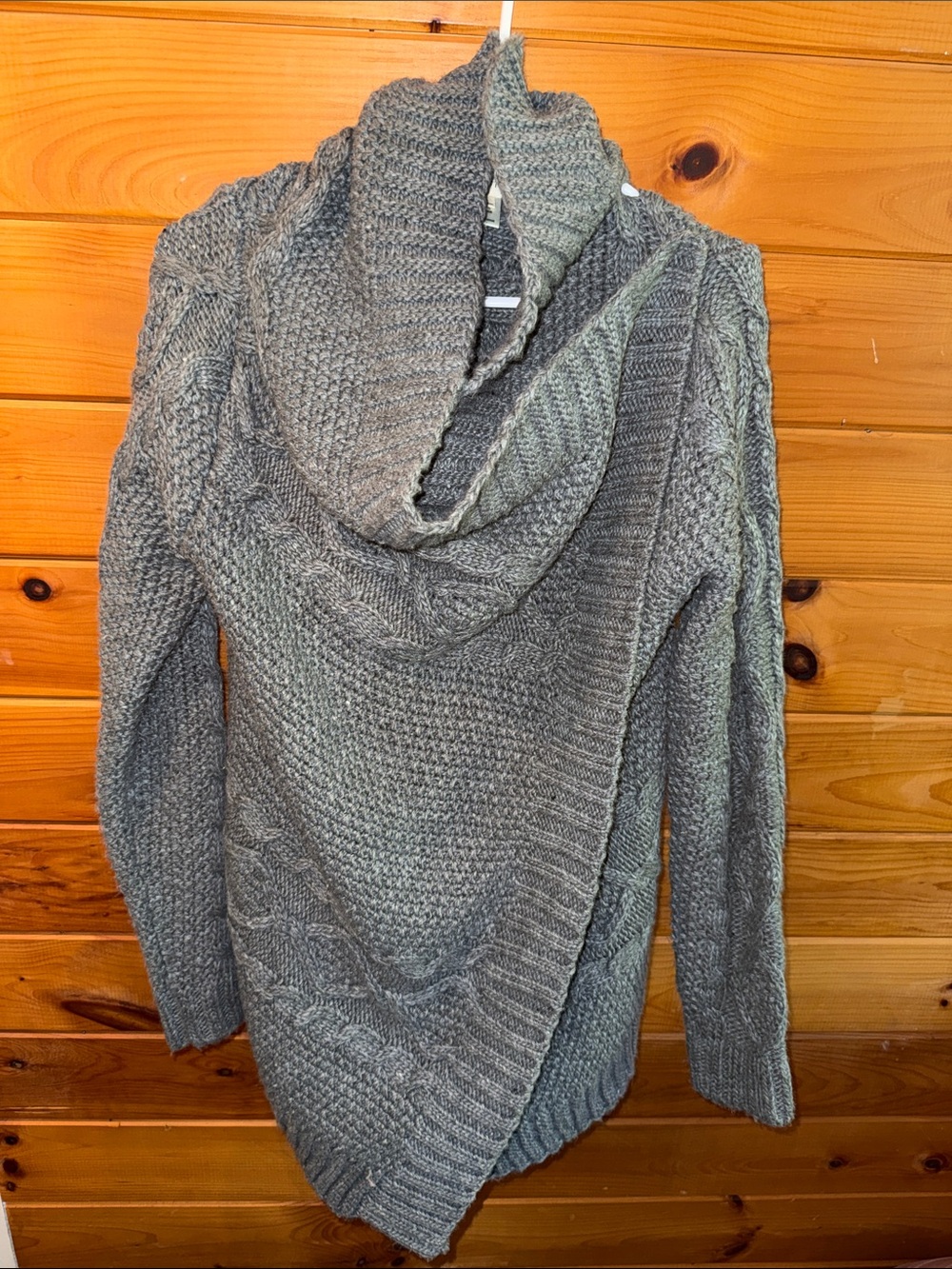 Cozy Gray Hooded Cable Knit Women's Sweater